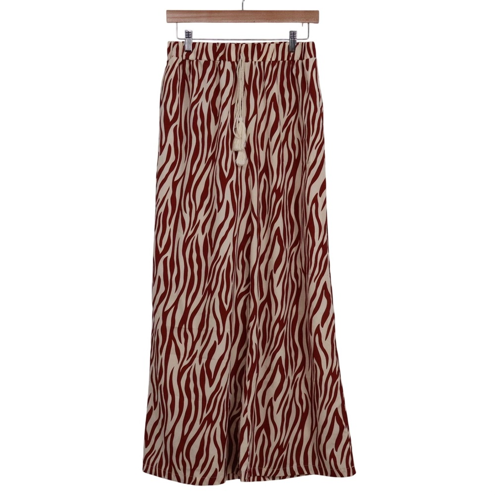 Unbranded Wide Leg Pants Womens L Zebra Print Red Cream Tassel Boho Excellent